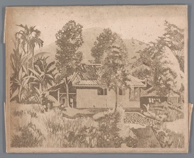 サラク火山(?)を背景にした家、ブイテンゾルグ 作： Willem Arnoldus Witsen