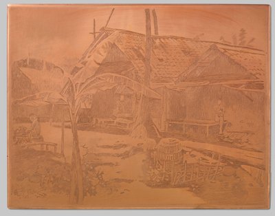 カンポンでは、フォア グラウンドでバナナの木 作： Willem Arnoldus Witsen