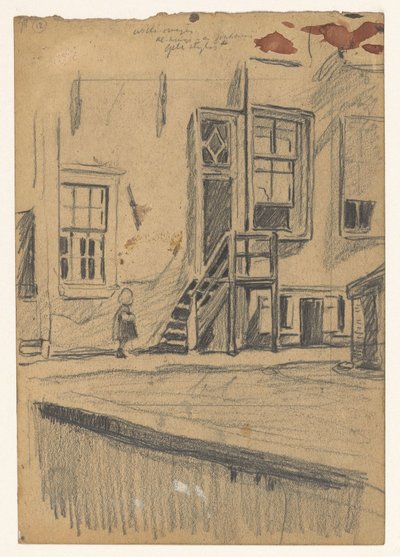 木製の階段、岸壁の壁の女の子 作： Willem Arnoldus Witsen
