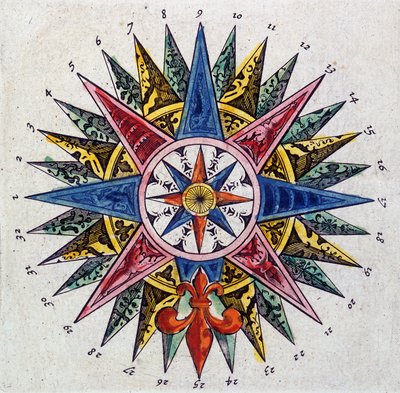 コンパスのバラ（10831の詳細）、ギヨームとジャン・ブラウの「Le theatre du monde ou Nouvel atlas」。 作： Willem and Joan  Blaeu