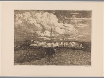 砂の掘削とボートのある砂丘の風景 砂の発掘（原題） 作： Willem de Zwart (signed by artist)