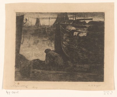 港の岸壁にいる男 岸壁にて（原題） 作： Willem de Zwart (signed by artist)