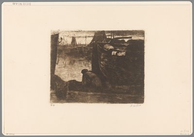 港の岸壁の男 波止場で（原題） 作： Willem de Zwart (signed by artist)