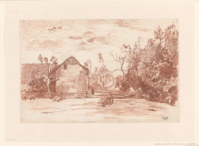 放牧された牛がいる牧草地、農場を出た 作： Willem de Zwart