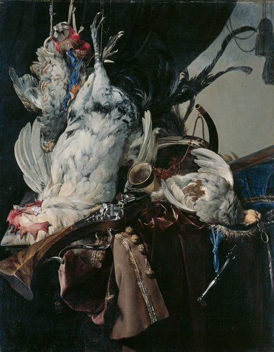ドイツ語：Stilleben mit gelegten Vögeln und Jagdgeräten 狩猟と狩猟用具のある静物 作： ウィレム・ファン・アエルスト