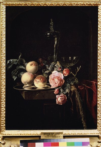 「バラと桃の静物」（バラと桃） ウィレム・ファン・アールスト作（1625年～1683年頃） 1659年 プーシキン美術館、モスクワ 作： Willem van Aelst