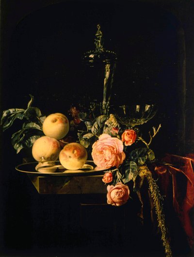 バラと桃、1659 作： Willem van Aelst