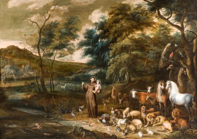 動物と聖フランシス（銅に油彩） 作： Willem van, I and Hondt, Lambert de, I Herp