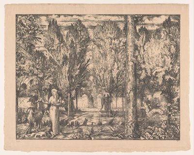 壁に囲まれた庭の女性と雄羊 ザ・パーク（原題） 作： Willem van Konijnenburg (signed by artist)