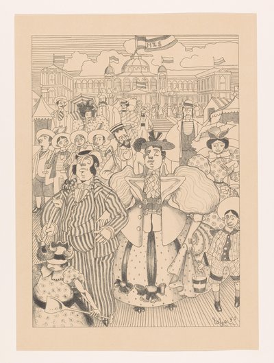 スヘフェニンゲンのビーチで水浴するユダヤ人の風刺画 作： Willem van Konijnenburg