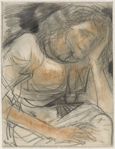 頭の下に手を置いている女性 作： Willem van Konijnenburg