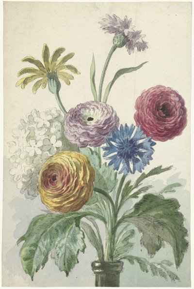 緑の花瓶の首に花束 作： Willem van Leen