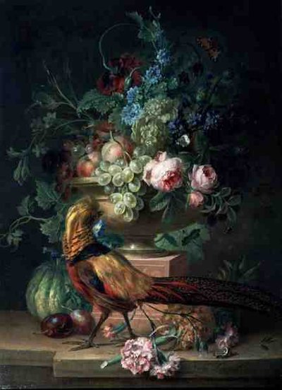 花とキジのある静物（油彩・キャンバス） 作： Willem van Leen