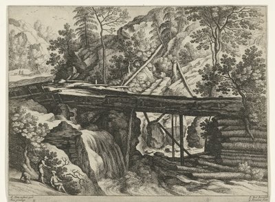 木造の水道橋のある山の風景 イタリアの風景（連載タイトル） 作： Willem van Nieulandt (II)