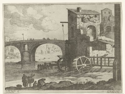 橋と水車 イタリアの風景（連載タイトル） 作： Willem van Nieulandt (II)