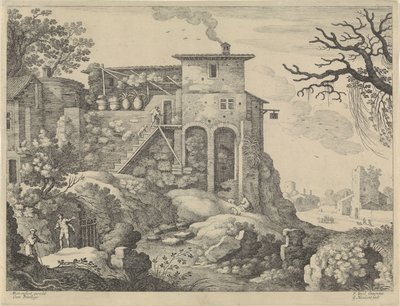 旅館のあるイタリアの風景 作： Willem van Nieulandt (II)
