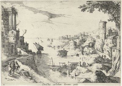 エマオの晩餐のある風景 Christ castellum Emaus petit (オブジェクトのタイトル) 聖書の場面のあるイタリアの風景（シリーズタイトル） 作： Willem van Nieulandt (II)