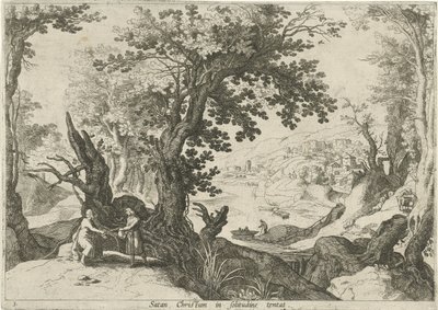 キリストの誘惑のある風景 ソリチューディネ・テンタットのサタン・クリスタム（オブジェクトのタイトル） 聖書の場面のあるイタリアの風景 (シリーズ タイトル) 作： Willem van Nieulandt (II)