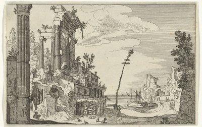 海辺のローマ時代の遺跡 ローマ時代の遺跡と海岸の風景 (シリーズ 1) (シリーズ タイトル) 作： Willem van Nieulandt (II)