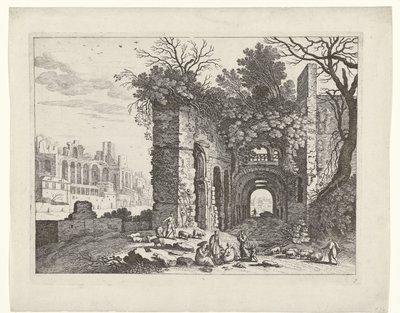 廃墟の前で休む家族 イタリアの風景（連載タイトル） 作： Willem van Nieulandt (II)