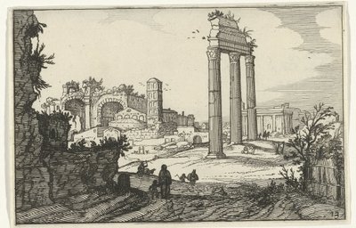 カストルとポルックスの神殿とコンスタンティヌス大聖堂 ローマ時代の遺跡と海岸の風景 (シリーズ 1) (シリーズ タイトル) 作： Willem van Nieulandt (II)