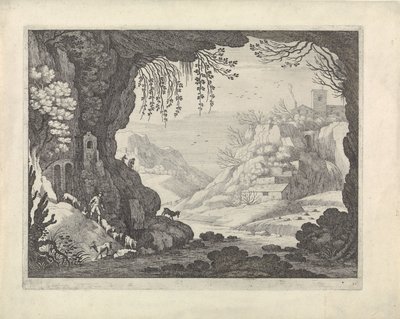洞窟からの風景の眺め 作： Willem van Nieulandt (II)
