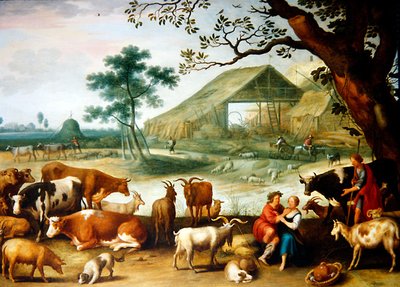 牧場のそばで牛を連れた農民の夫婦 作： Willem van Nieulandt