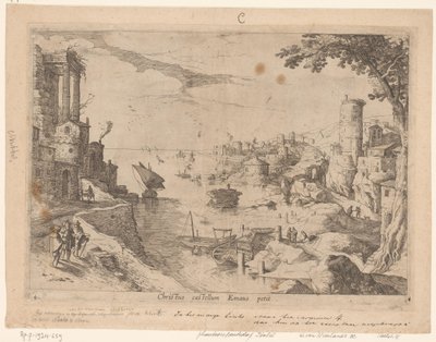 エマオの晩餐のある風景 Christ castellum Emaus petit (オブジェクトのタイトル) 聖書の場面のあるイタリアの風景 (シリーズ タイトル) 作： Willem van Nieulandt