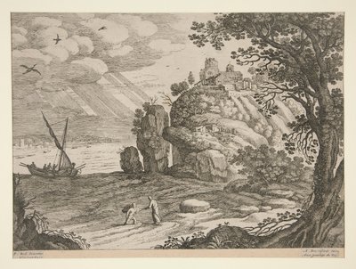 イタリアの風景; 30枚のプレートのうちの1枚 作： Willem van Nieulandt II