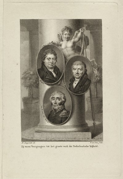 Joan Melchior Kemper、Cornelis Anthony Fannius Scholten、Gijsbert Carel Rutger Reinier van Brienen van Ramerusの肖像入りメモリアル。NL-HlmNHA 1477 53011449 作： Willem van Senus