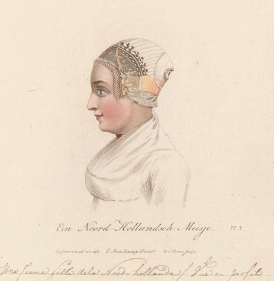 北ホラントの少女の帽子、1816 年 A North Holland Girl / Une Jeune fille de la Nord-hollande / Vue en profil (オブジェクトのタイトル) 作： Willem van Senus