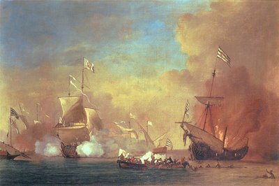 スペインの船を攻撃するバーバリ海賊団 作： Willem van de IIVelde