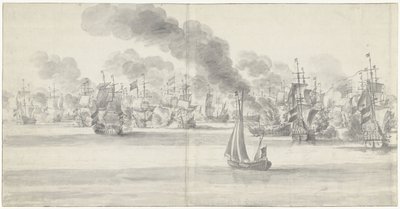 カトワイクの戦い（左ページ）、1653年 作： Willem van de Velde (I)