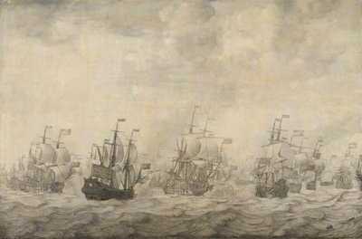1665 年から 1667 年にかけての第二次英蘭戦争の 4 日間の戦い、1666 年 6 月 11 日から 14 日にかけてのエピソード 作： Willem van de Velde (I)