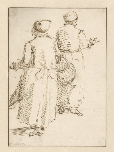 後ろから見た農民の服を着た男女 作： Willem van de Velde (I)