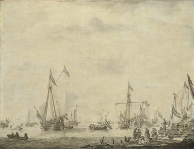 1660年、イングランド王チャールズ2世を乗せてムルダイクから出航したロイヤル・ヨットとステート・ヨット 作： Willem van de Velde (I)