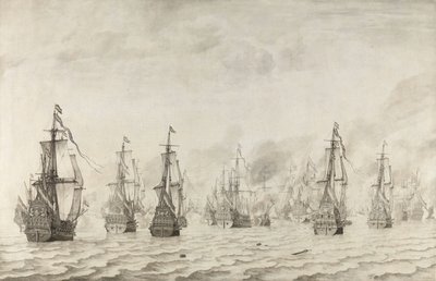 ダンケルクの戦い 1639 年 2 月 18 日、ダンケルク付近でのスペインとの海戦 作： Willem van de Velde (I)
