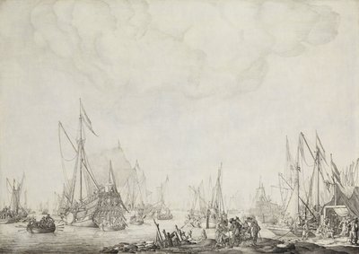 ロイヤル ヨットとステート ヨット、おそらくイギリスのチャールズ 2 世がムールダイクに到着、1660 年 作： Willem van de Velde (I)