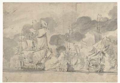 1665 年 6 月 13 日のローストフトの戦い 作： Willem van de Velde (I)