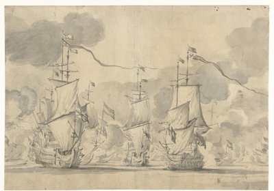 1665 年 6 月 13 日のローストフトの戦い 作： Willem van de Velde (I)