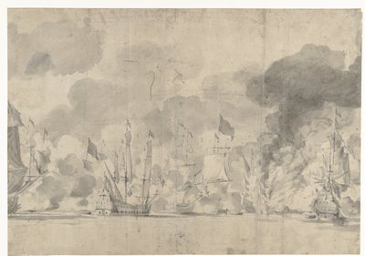 1665 年 6 月 13 日のローストフトの戦い 作： Willem van de Velde (I)