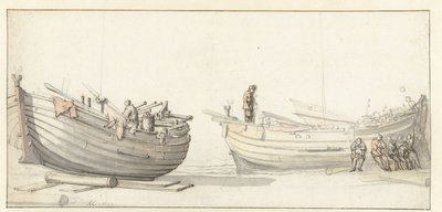 フィギュア付きの2隻の漁船の研究 作： Willem van de Velde (II) (attributed to)