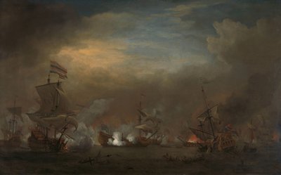 カイクダインの戦いで遭遇 1673 年 8 月 21 日のカイクダインの戦い (テセルの戦い) におけるグーデン レーウ号のコーネリス トランプとロイヤル プリンス号のサー エドワード スプラグの間の海戦: 第三次英蘭戦争のエピソード 作： Willem van de Velde (II)