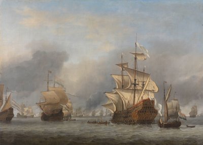 王子の捕獲 1666 年 6 月 11 日から 14 日にかけての 4 日間の海戦中の 1666 年 6 月 13 日のイギリスの提督船「ロイヤル プリンス」の拿捕: 第二次英蘭戦争 (1665-67) のエピソード 作： Willem van de Velde (II)