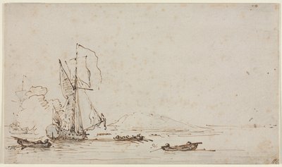 ヨットが敬礼を受け取るc。 1700。 作： Willem van de Velde