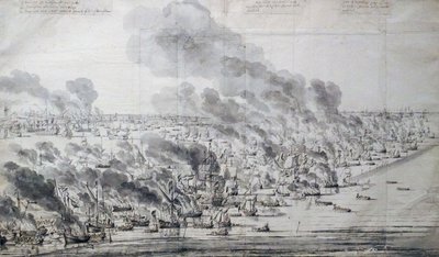 テルスヘリングでオランダ艦隊を砲撃したロバート・ホームズ 作： Willem van de Velde the Elder