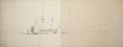 沖合に停泊中のオランダ船 1666年頃（黒鉛画） 作： Willem van de Velde the Younger