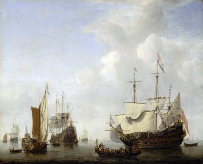 停泊するオランダ船。おそらくオレンジ公フレデリク・ヘンドリック（1584-1647）の船。キャンバスに油彩、1658年頃、ウィレム・ファン・デ・ヴェルデ（1633-1707）作。 作： Willem van de Velde the Younger