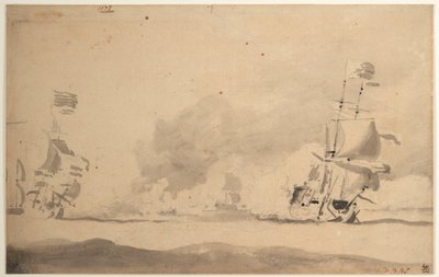 イギリス船を追うオランダ船 作： Willem van de Velde the Younger