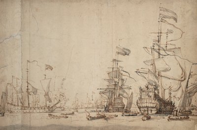 オランダ艦隊の作戦会議？1665年5月、1674年頃（ペン、褐色インク、灰色ウォッシュ） 作： Willem van de Velde the Younger